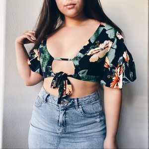 Aloha print tie front top